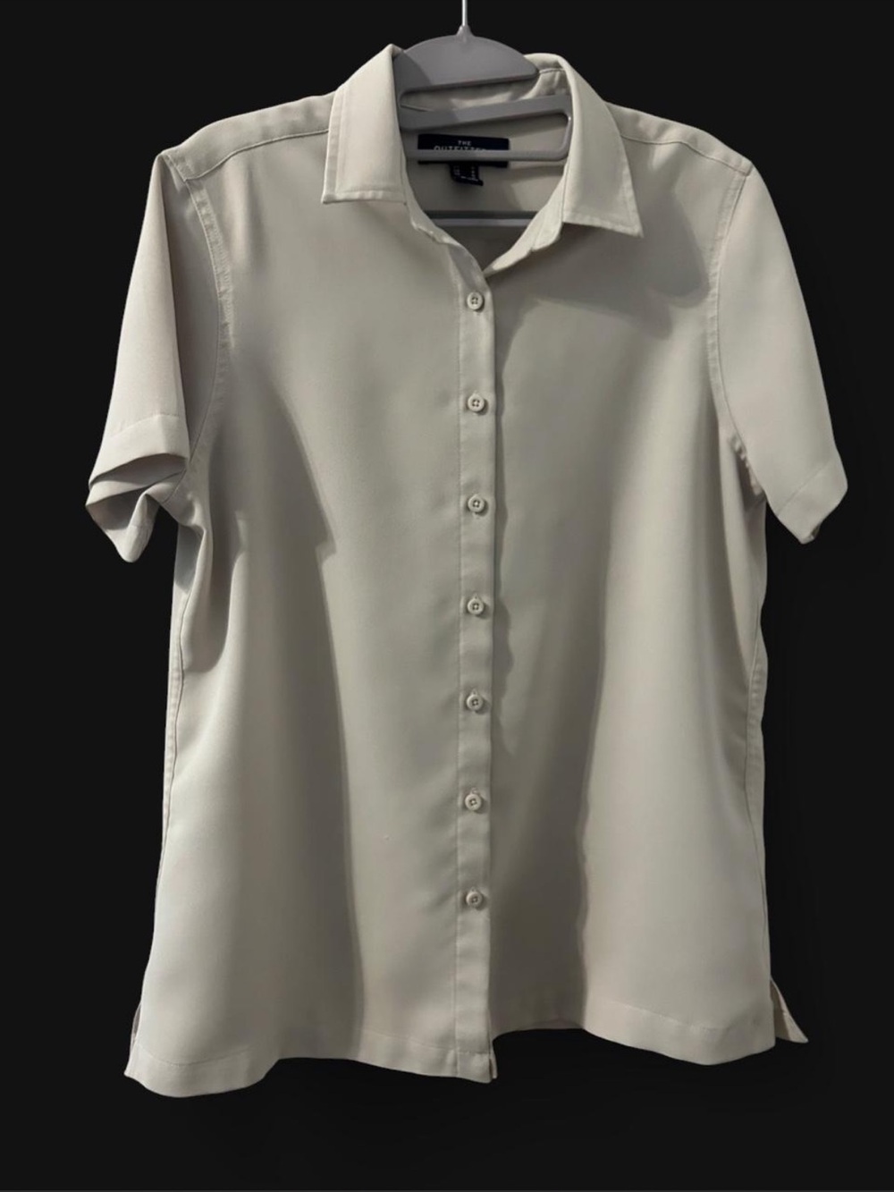 Lands' End Light Beige Short-Sleeve Button-Down Shirt